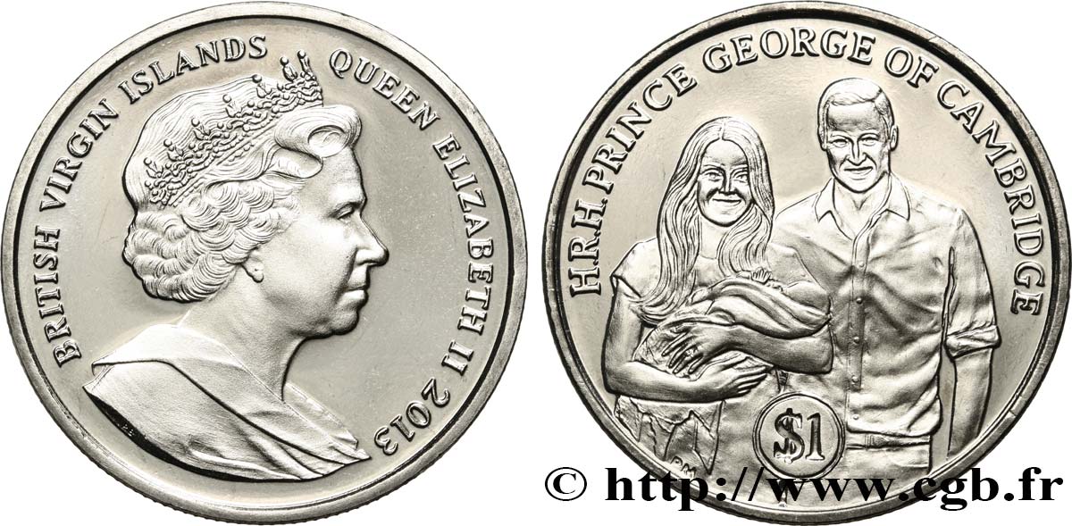 ISOLE VERGINI BRITANNICHE 1 Dollar Proof le Prince Georges de Cambridge 2013 Pobjoy Mint MS 