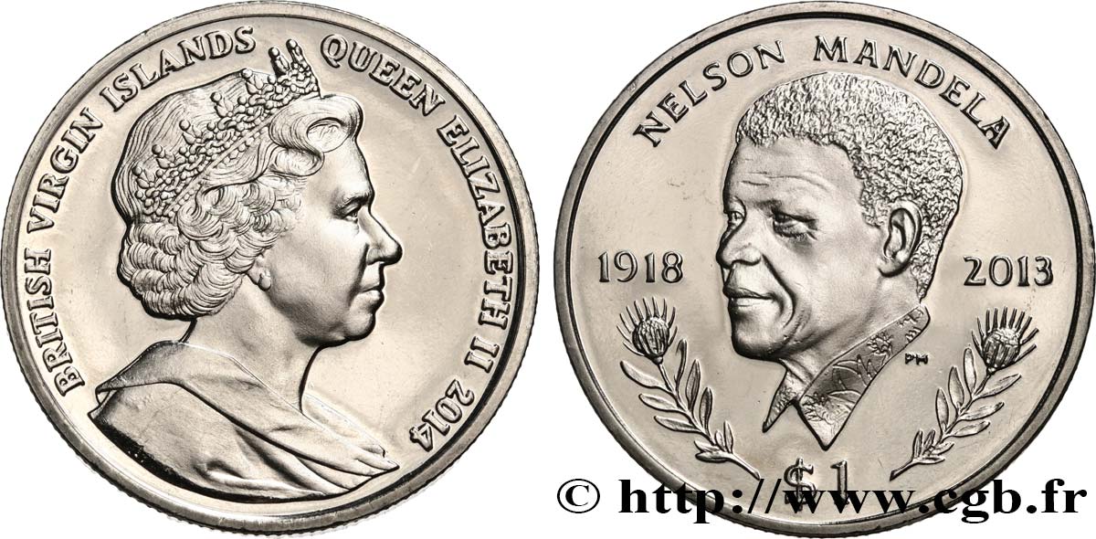 BRITISCHE JUNGFERNINSELN 1 Dollar Proof Nelson Mandela 2014 Pobjoy Mint fST 