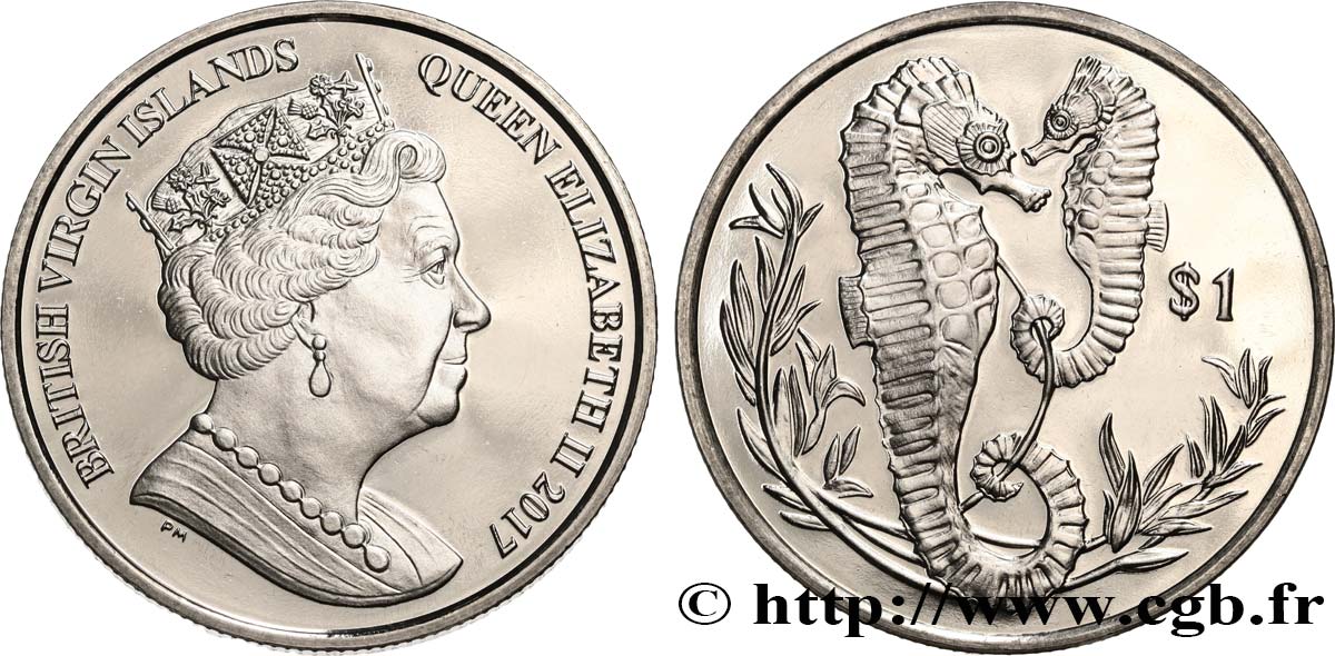 BRITISH VIRGIN ISLANDS 1 Dollar Proof Hippocampes 2017 Pobjoy Mint MS 