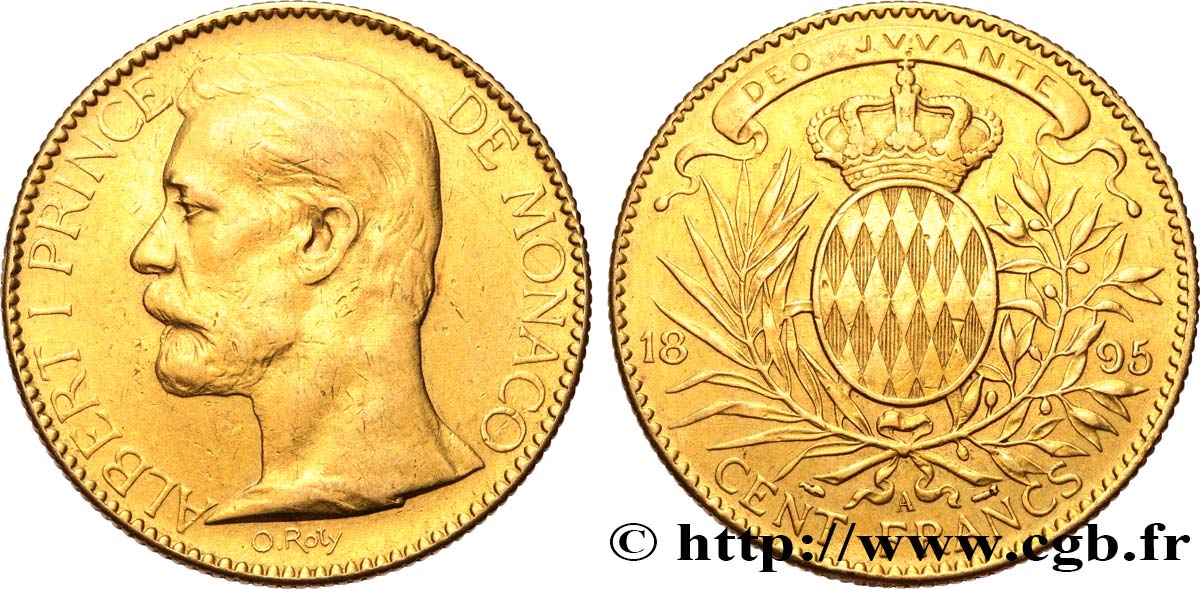 MONACO 100 Francs or Albert Ier 1895 Paris XF