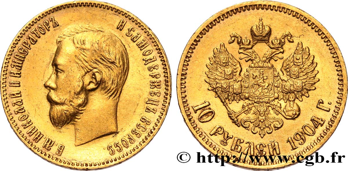 RUSSIA - NICHOLAS II 10 Roubles or 1904 Saint-Pétersbourg XF
