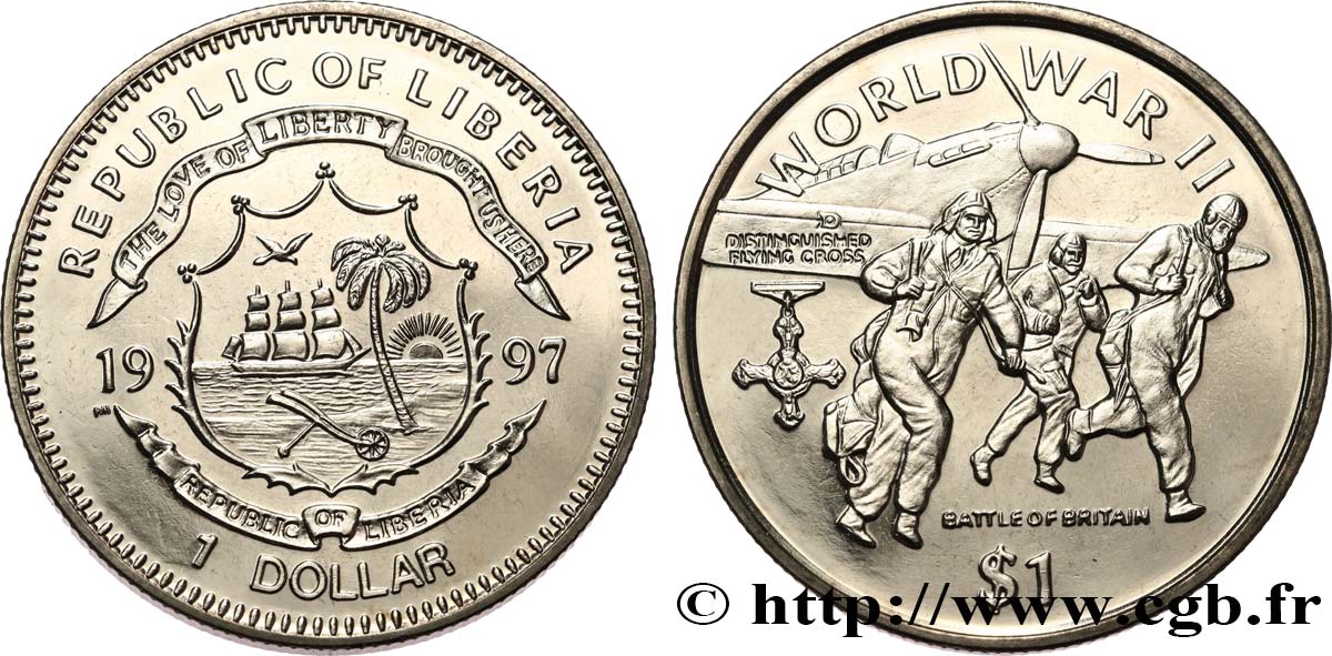 LIBERIA 1 Dollar Proof Second Guerre Mondiale - Bataille d’Angleterre 1997 Pbjoy Mint MS 