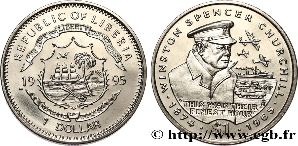 LIBERIA 1 Dollar Proof Winston Churchill 1995 Pobjoy Mint fST 
