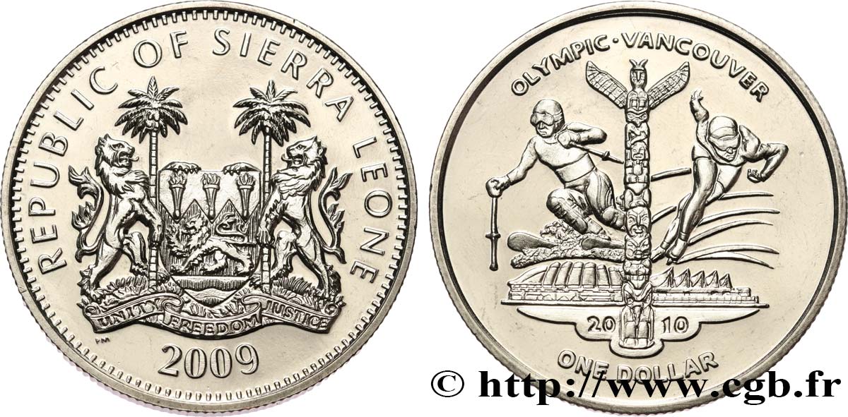 SIERRA LEONE 1 Dollar Proof Jeux Olympiques de Vancouver 2010 2009  fST 
