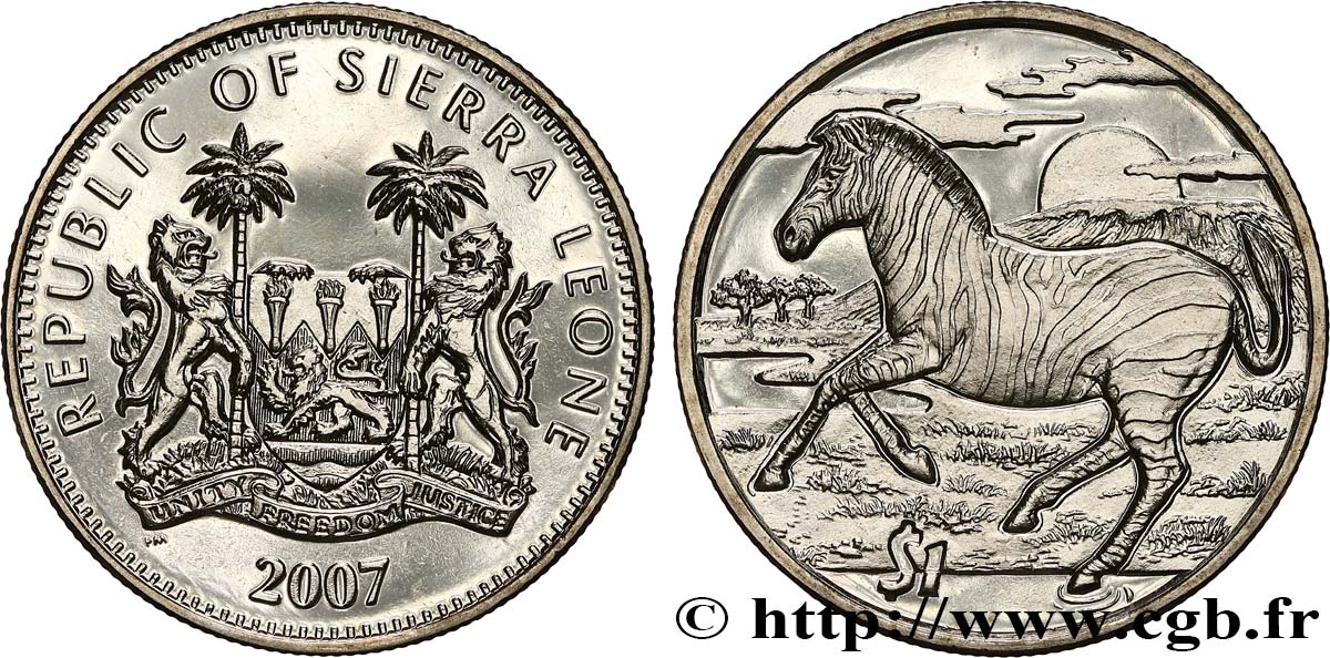 SIERRA LEONE 1 Dollar Proof zèbre 2007 fST