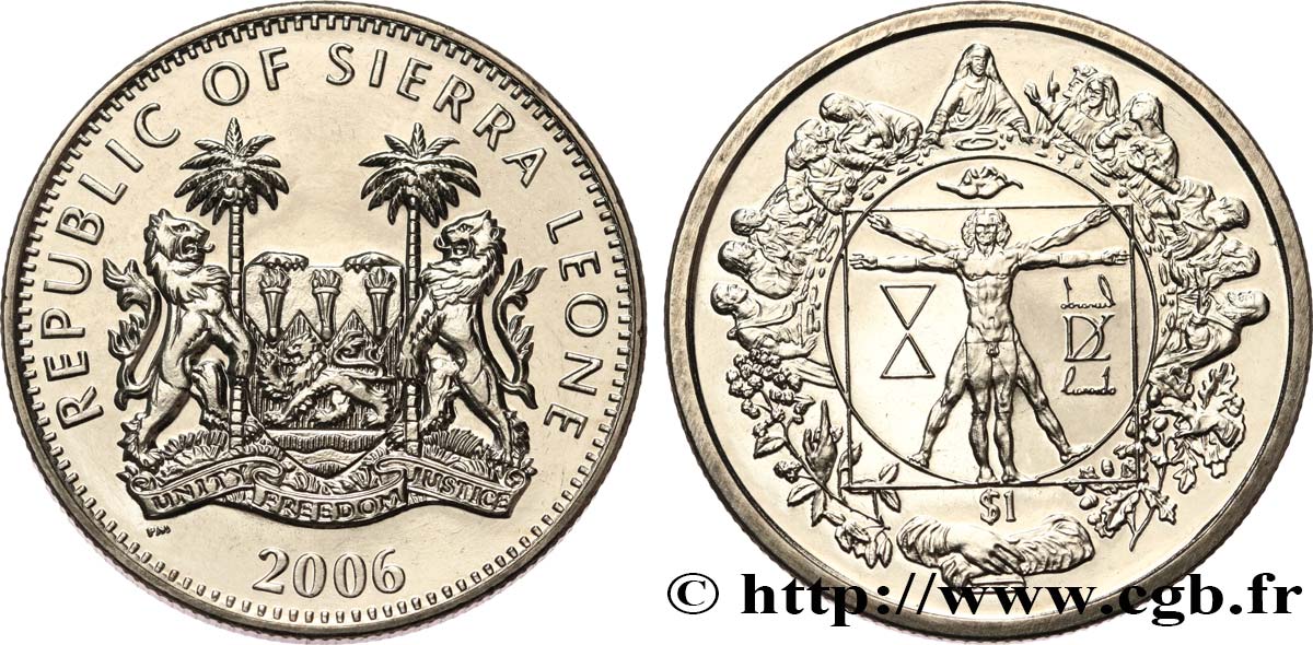 SIERRA LEONA 1 Dollar Proof La Cène de Léonard de Vinci 2006 Pobjoy Mint SC 
