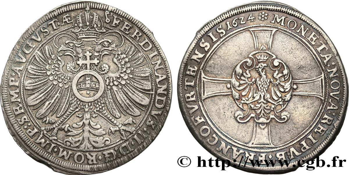 ALLEMAGNE - VILLE LIBRE DE FRANCFORT Thaler Ferdinand II 1624 Francfort TTB 