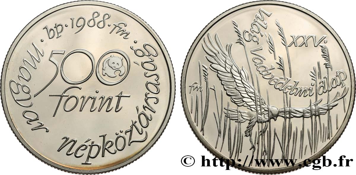 HUNGARY 500 Forint Proof Busard cendré 25e anniversaire WWF 1988 Budapest MS 