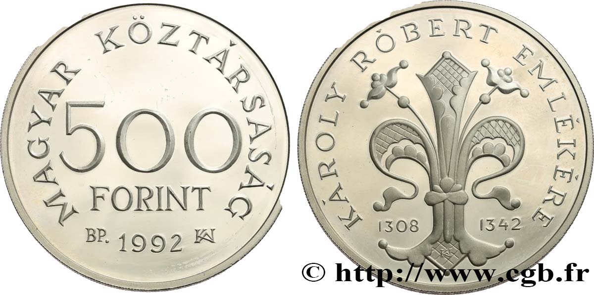 HUNGARY 500 Forint Proof Charles de Hongrie 1989 Budapest MS 