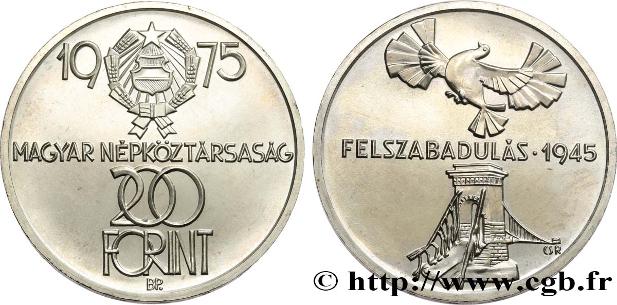 UNGARN 200 Forint 30e Anniversaire de la Libération 1975 Budapest fST 