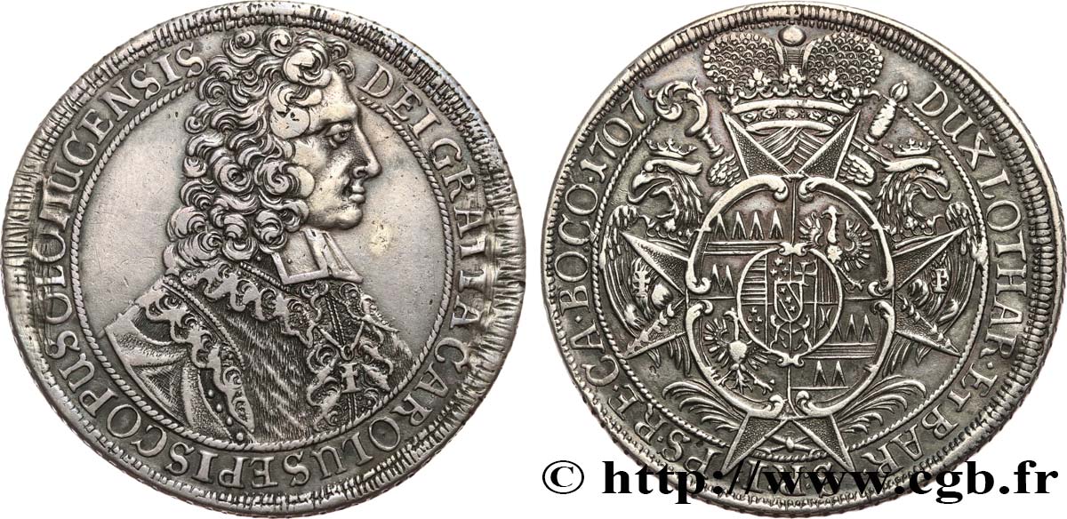 AUSTRIA - OLMUTZ - CHARLES III JOSEPH OF LORRAINE Thaler 1707 Olmutz XF/AU 