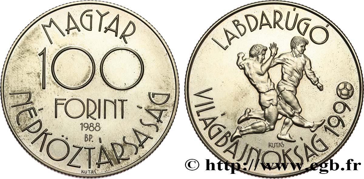UNGHERIA 100 Forint Coupe du Monde de Football Italie 1990 1988 Budapest MS 