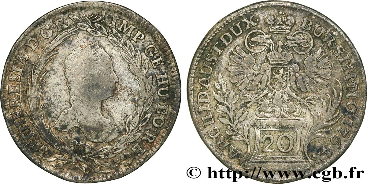 BOHÊME ET MORAVIE 20 Kreuzer Marie-Thérèse 1764 Prague TB