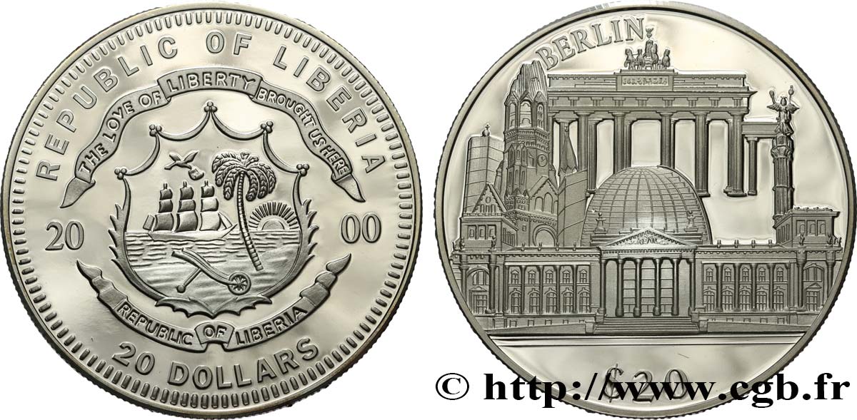LIBERIA 20 Dollars Proof Monuments de Berlin 2000  MS 