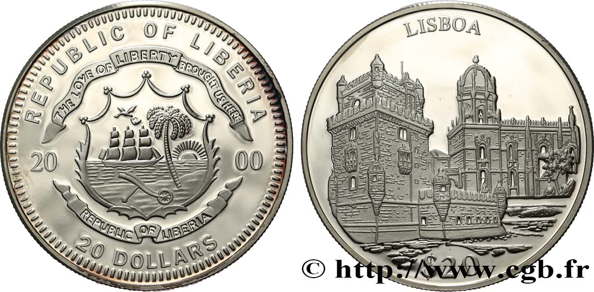 LIBERIA 20 Dollars Proof Monuments de Lisbonne 2000  MS 