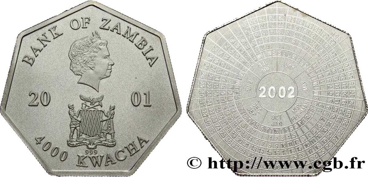 SAMBIA 4000 Kwacha calendrier 2002 2001  ST 