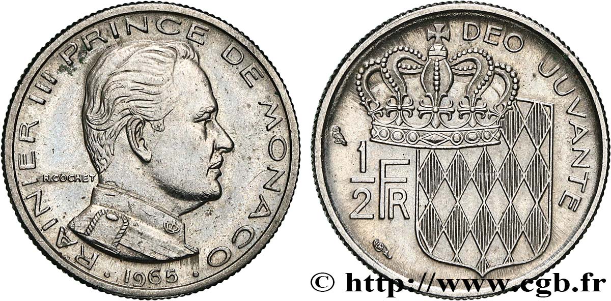 MONACO 1/2 Franc Rainier III 1965 Paris SUP
