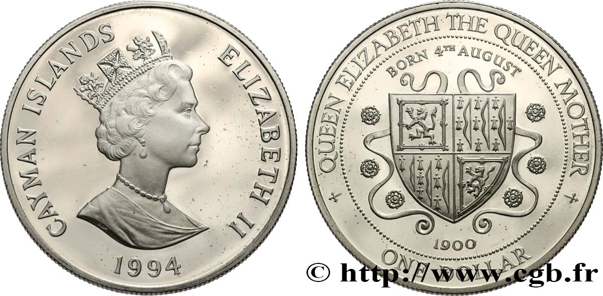 ISLAS CAIMáN 20 Dollars Proof 94e anniversaire de la reine-mère Élisabeth 1994  SC 