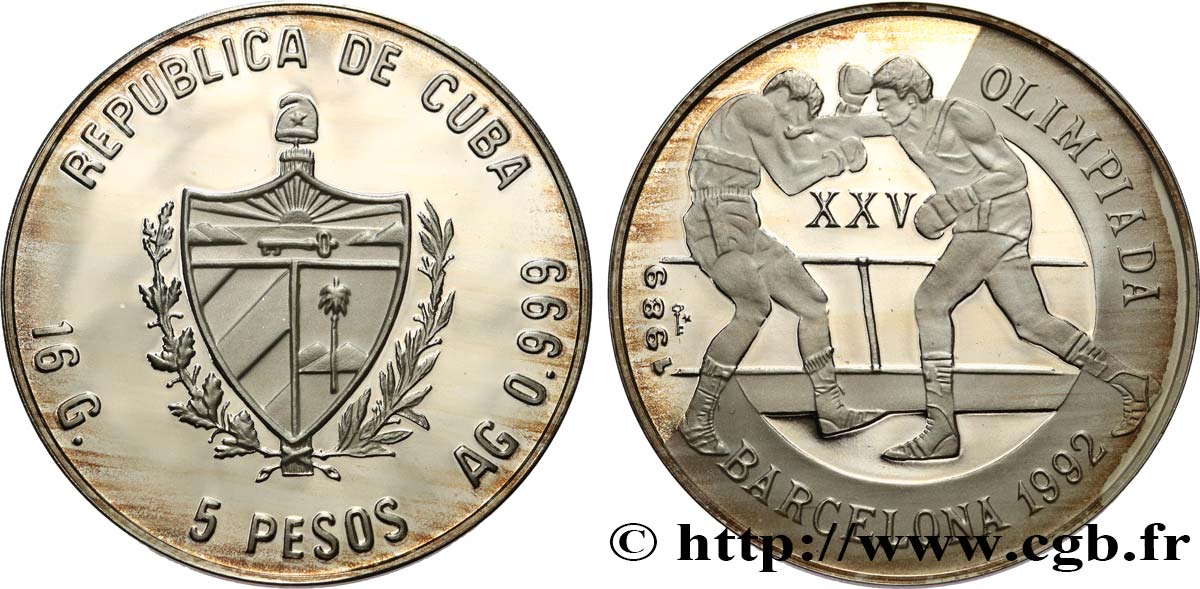 CUBA 5 Pesos Proof Jeux Olympiques de 1992 1989  MS 