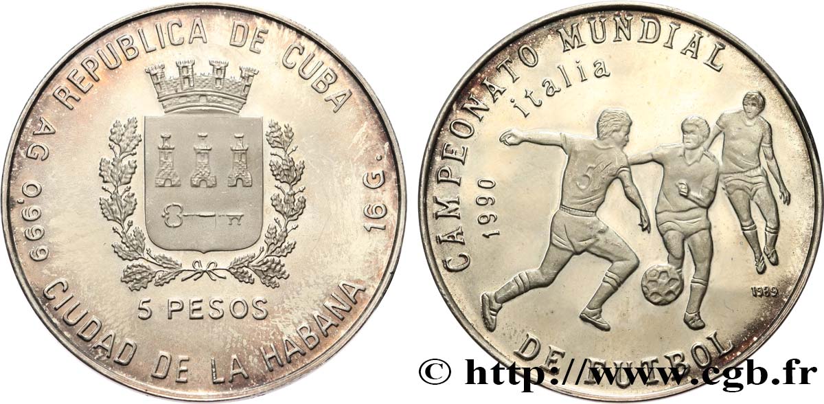 CUBA 5 Pesos Coupe du Monde de football Italie 1990 1990 La Havane MS 