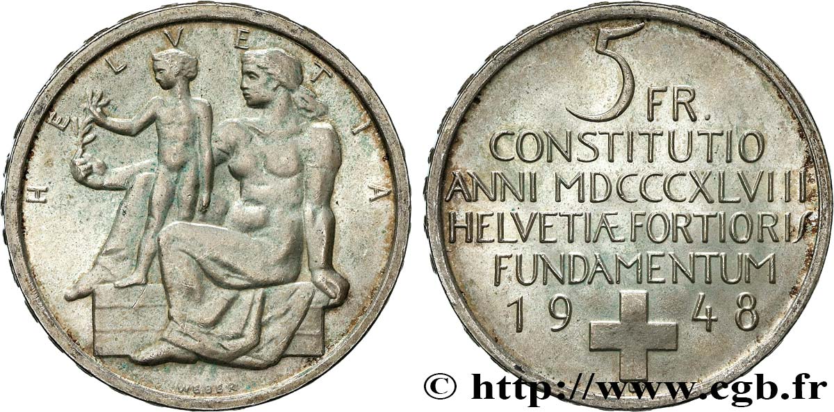 SUISSE 5 Francs centenaire de la constitution suisse 1948 Berne SUP