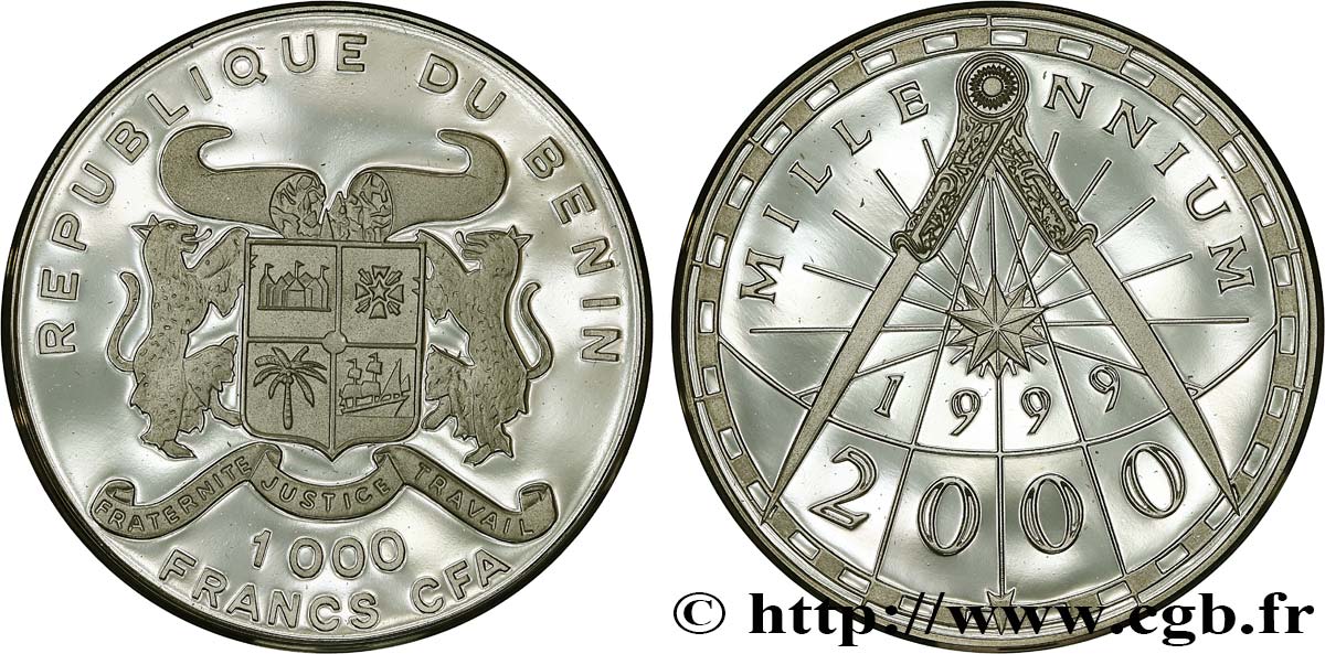 BENIN 1000 Francs CFA Proof Millenium 1999  MS 