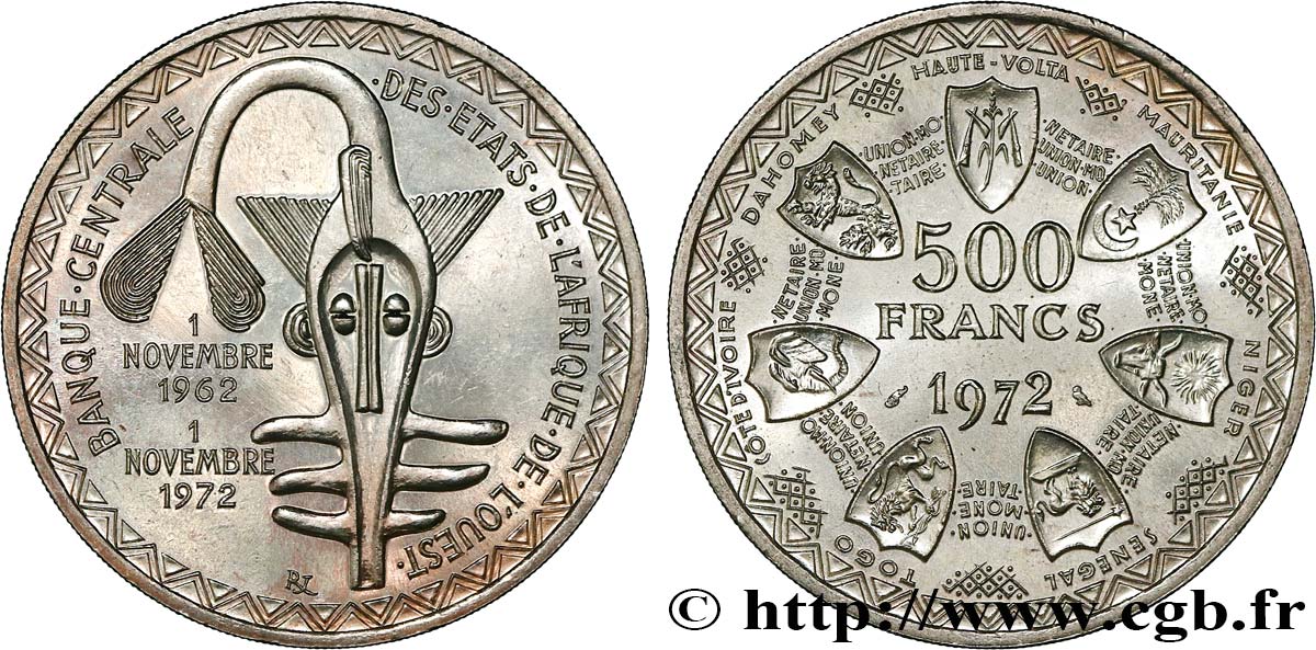 WEST AFRICAN STATES (BCEAO) 500 Francs BCEAO 1972 Paris MS