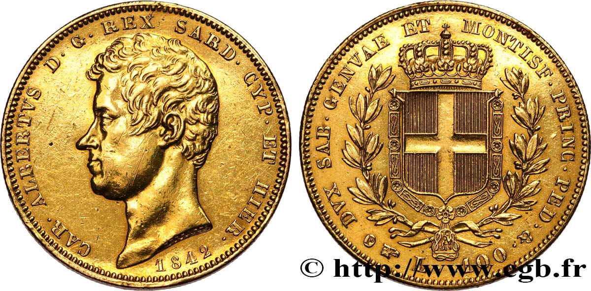 ITALY - KINGDOM OF SARDINIA - CHARLES-ALBERT 100 Lire 1842 Turin XF 