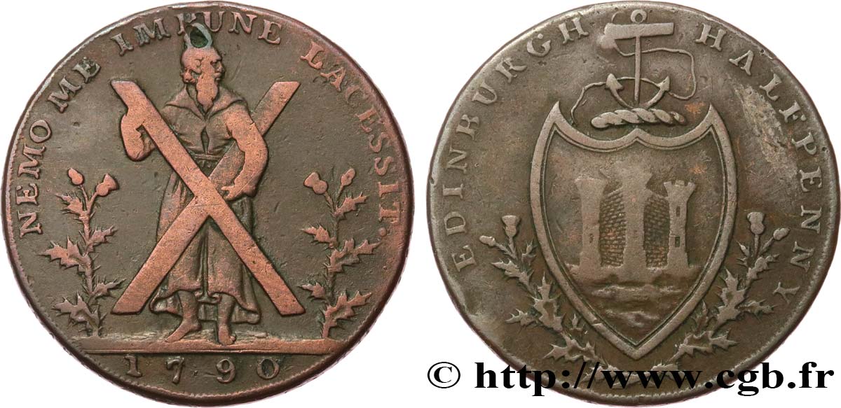 BRITISH TOKENS OR JETTONS 1/2 Penny Edimbourg (Lothian, Écosse) 1790  VF 