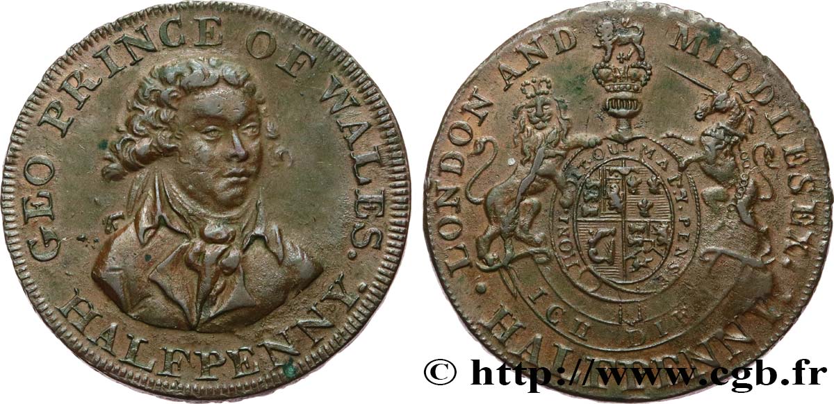 ROYAUME-UNI (TOKENS) 1/2 Penny Middlesex Prince de Galles n.d.  TTB 