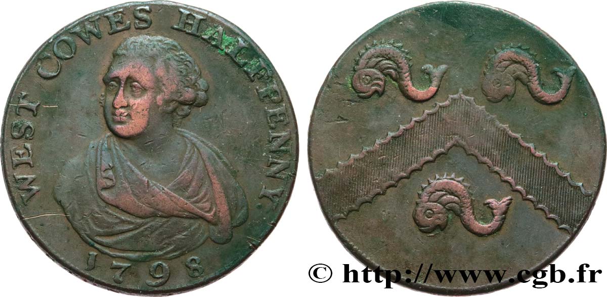 BRITISH TOKENS OR JETTONS 1/2 Penny Porthmouth (Hampshire) 1798  VF 