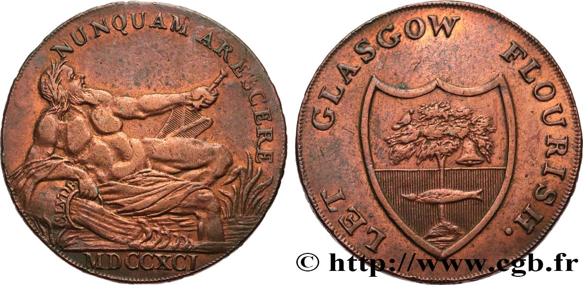 BRITISH TOKENS OR JETTONS 1/2 Penny Glasgow (Lanarkshire) 1791  XF 