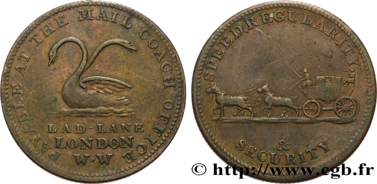 BRITISH TOKENS OR JETTONS 1/2 Penny service de poste de Londres (Middlesex) n.d.  XF 