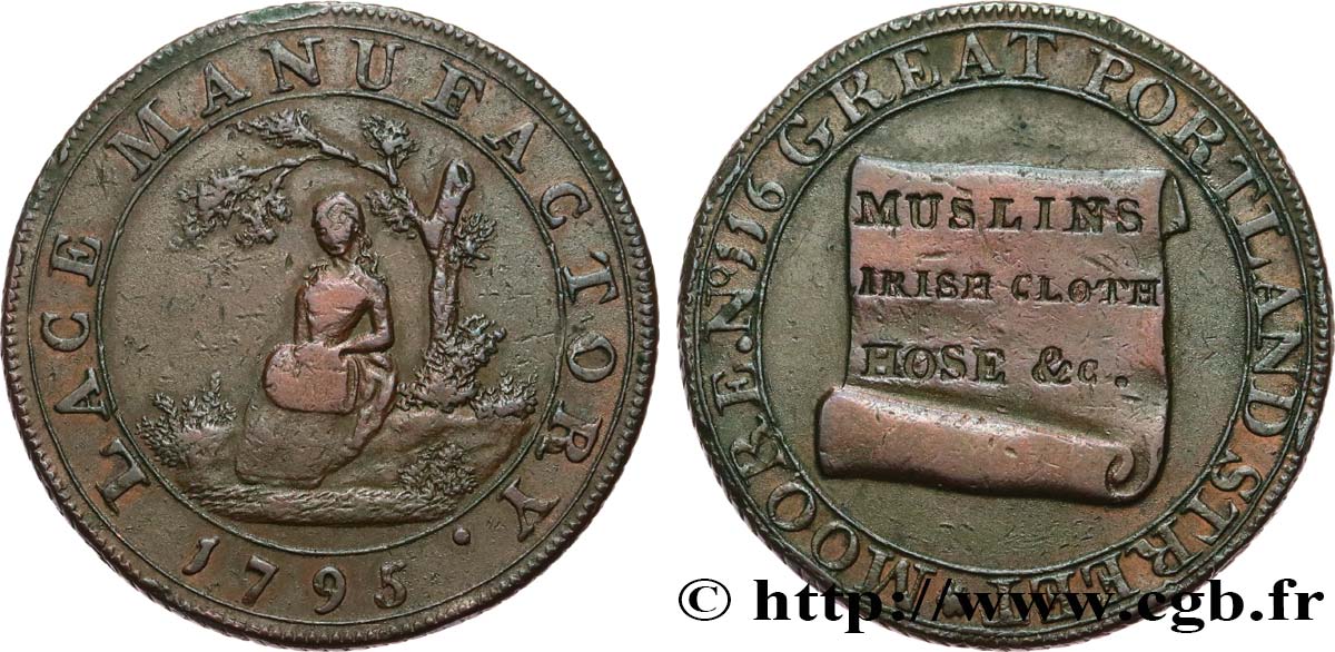 BRITISH TOKENS OR JETTONS 1/2 Penny Moore’s (Middlesex) 1794  XF 