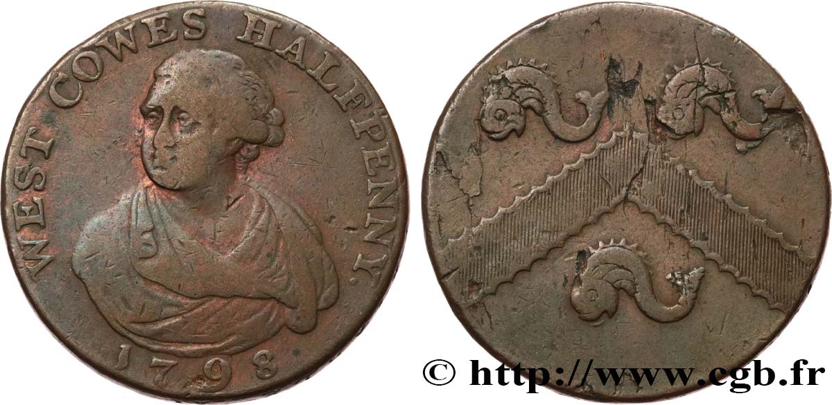 BRITISH TOKENS OR JETTONS 1/2 Penny Porthmouth (Hampshire) 1798  VF 