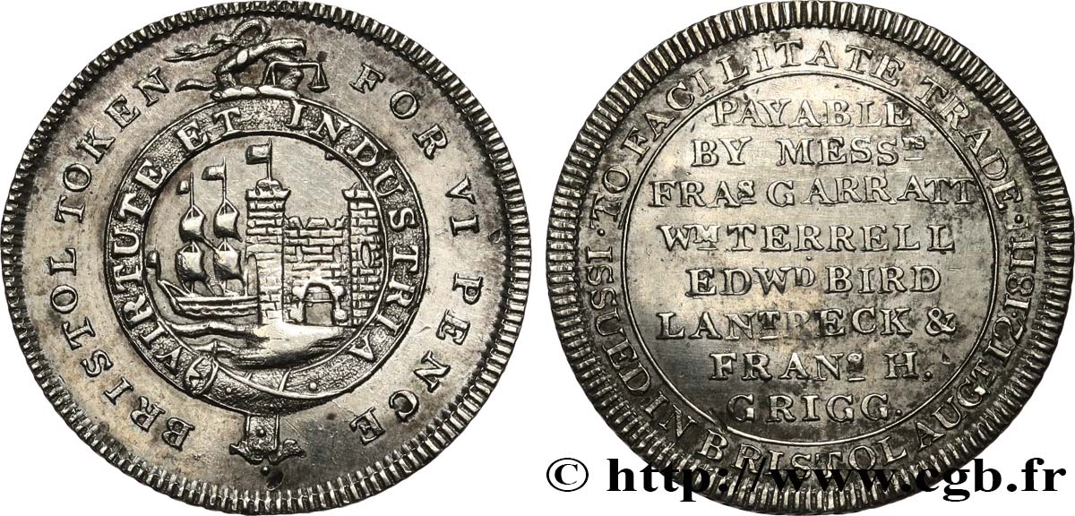 ROYAUME-UNI (TOKENS) VI Pence Bristol (Somersetshire) 1811  TTB+ 