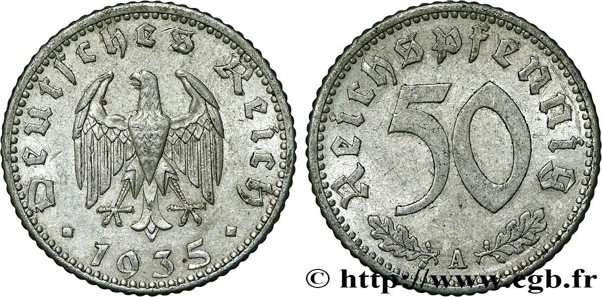 GERMANY 50 Reichspfennig aigle héraldique 1935 Berlin AU