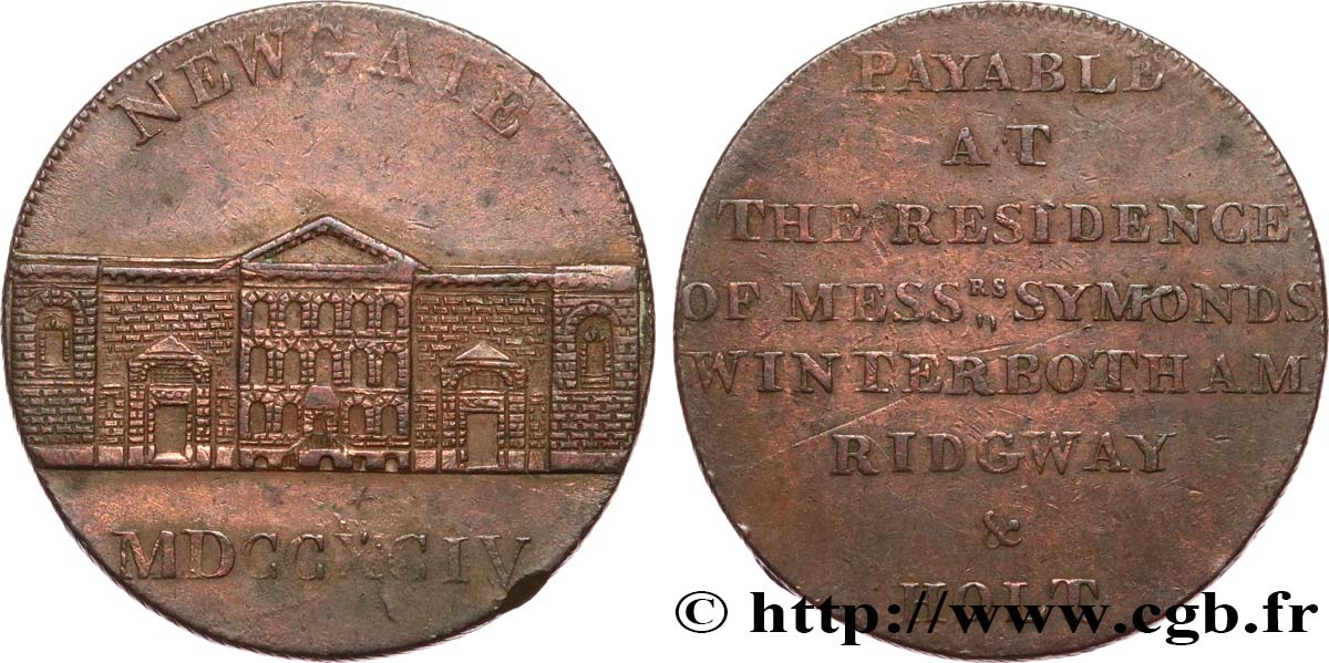 ROYAUME-UNI (TOKENS) 1/2 Penny Newgate (Middlesex) 1794  TB+ 