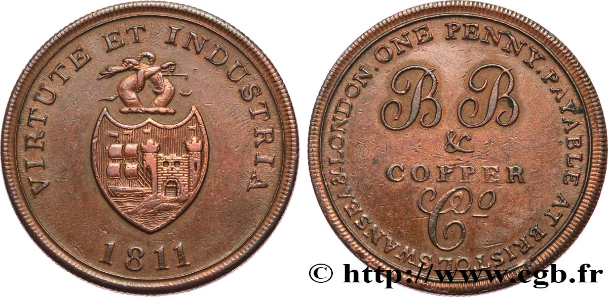 BRITISH TOKENS OR JETTONS 1 Penny Bristol (Somerset) Bristol Brass and Copper Company 1811  XF 