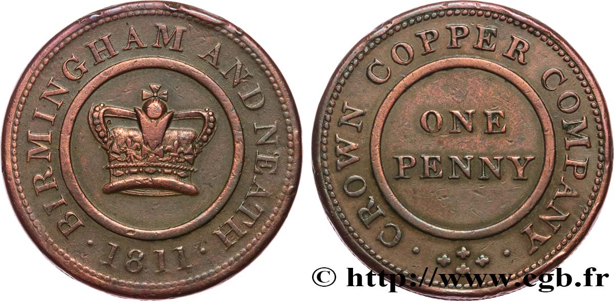 BRITISH TOKENS OR JETTONS 1 Penny Birmingham (Warwickshire) 1811  AU 