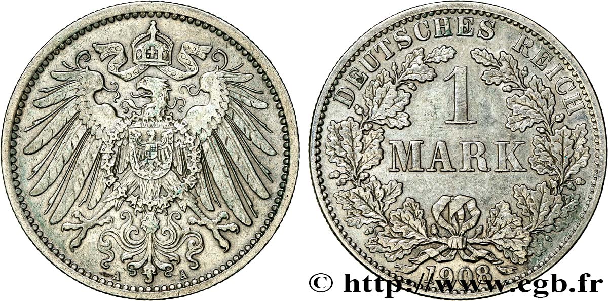 GERMANY 1 Mark Empire aigle impérial 1908 Berlin XF