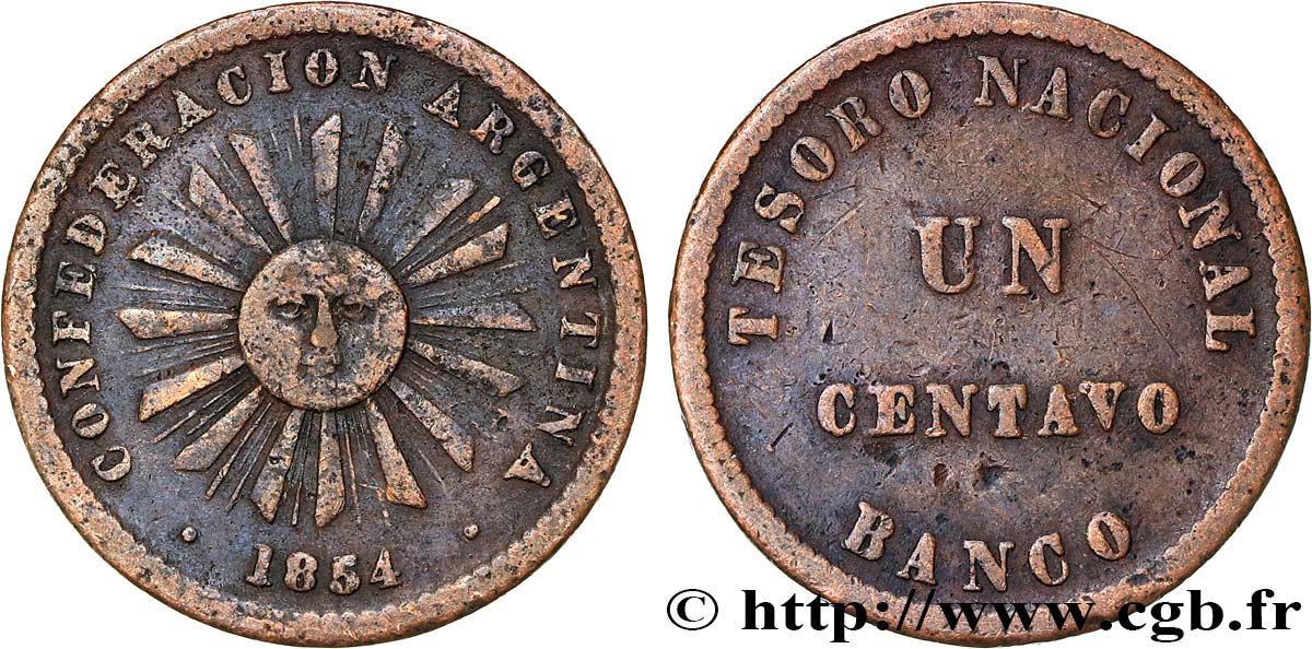 ARGENTINE 1 Centavo Confédération Argentine 1854 Birmingham TB+