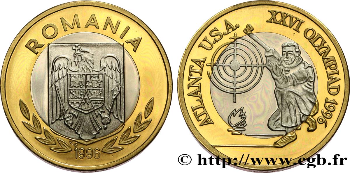 ROMANIA Piéfort 100 Lei Proof Jeux Olympiques d’Atlanta - tir de précision 1996  MS 