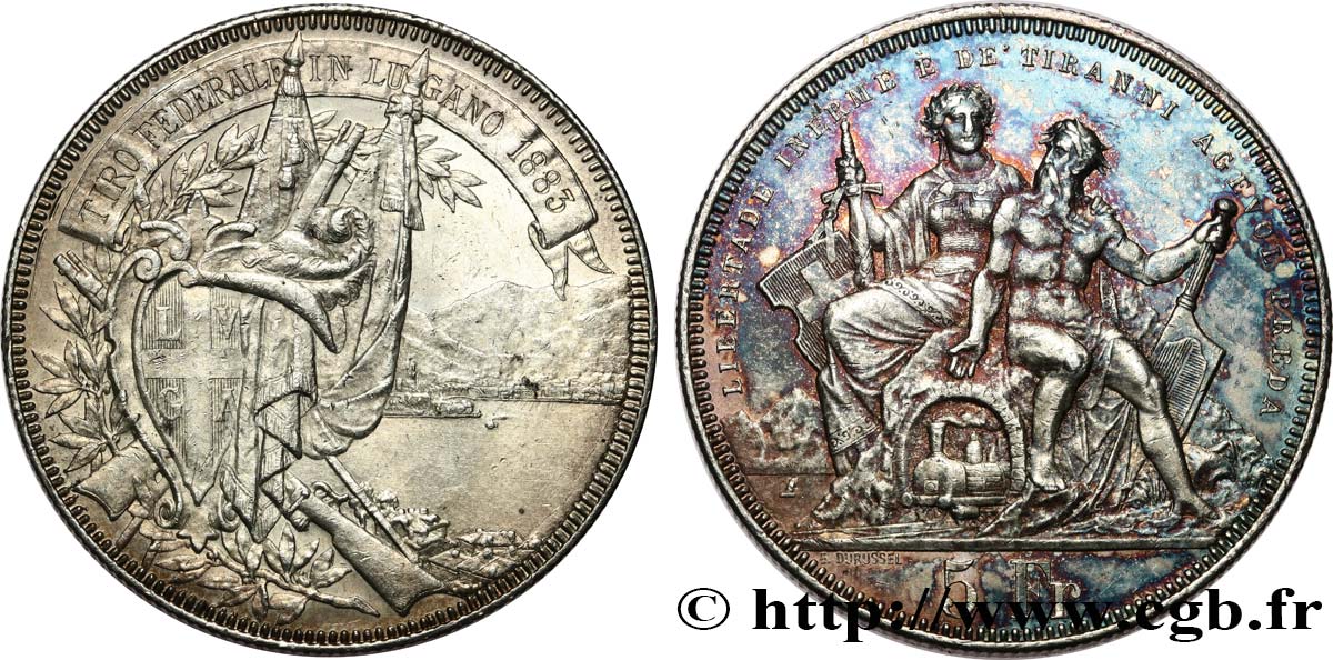 SWITZERLAND 5 Francs, concours de Tir de Lugano 1883 AU
