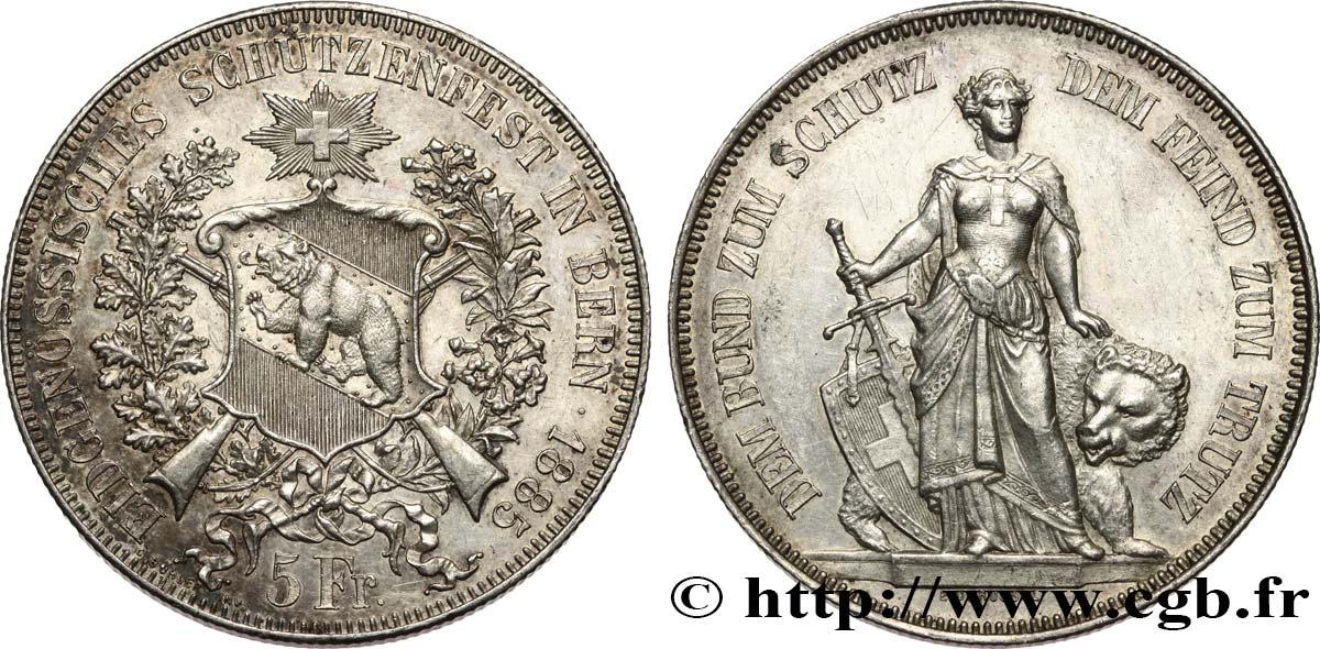 SWITZERLAND 5 Francs concours de Tir de Berne 1885  AU 