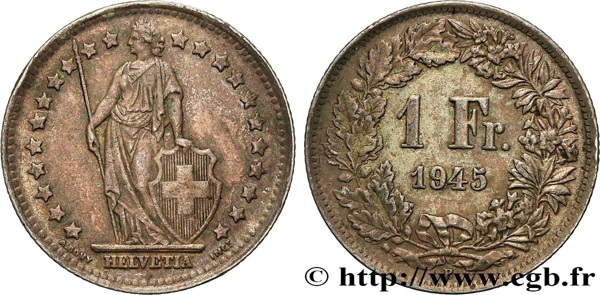 SUISSE 1 Franc Helvetia 1945 Berne TTB+
