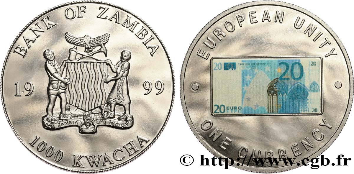 ZAMBIA 1000 Kwacha Proof Euro 1999  MS 