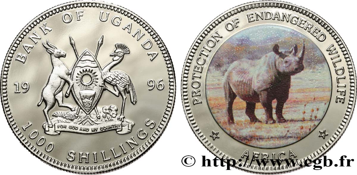 OUGANDA 1000 Shillings Proof Rhinocéros 1996  FDC 