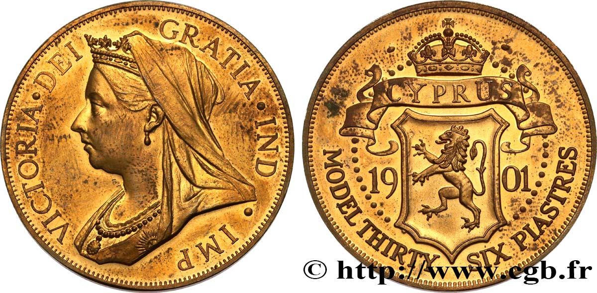 CHYPRE 36 Piastres Épreuve Victoria 1901 SUP