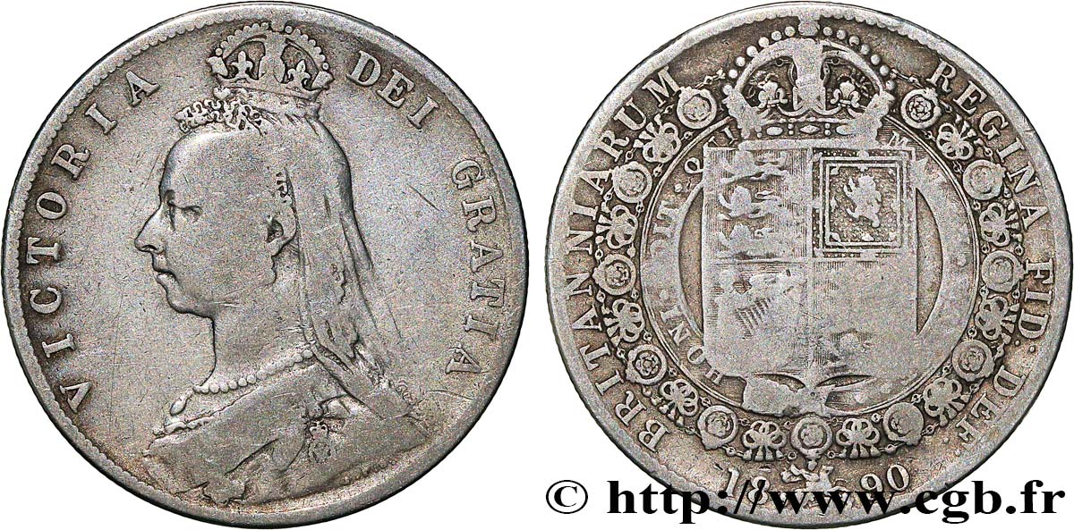 UNITED KINGDOM 1/2 Crown Victoria buste du jubilé 1890 VF